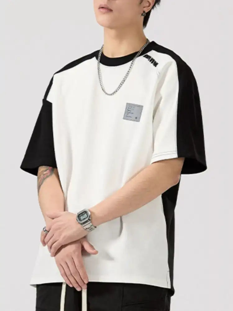 Men’s Full Size Contrast Round Neck Short Sleeve T-Shirt Plus Size