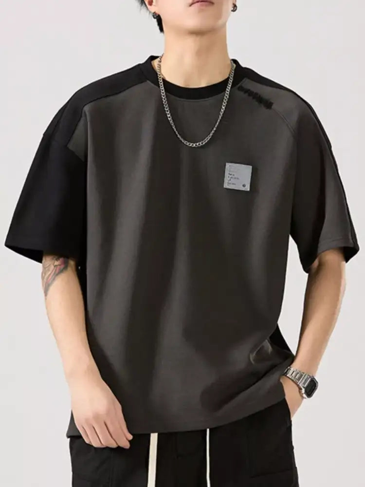 Men’s Full Size Contrast Round Neck Short Sleeve T-Shirt Plus Size