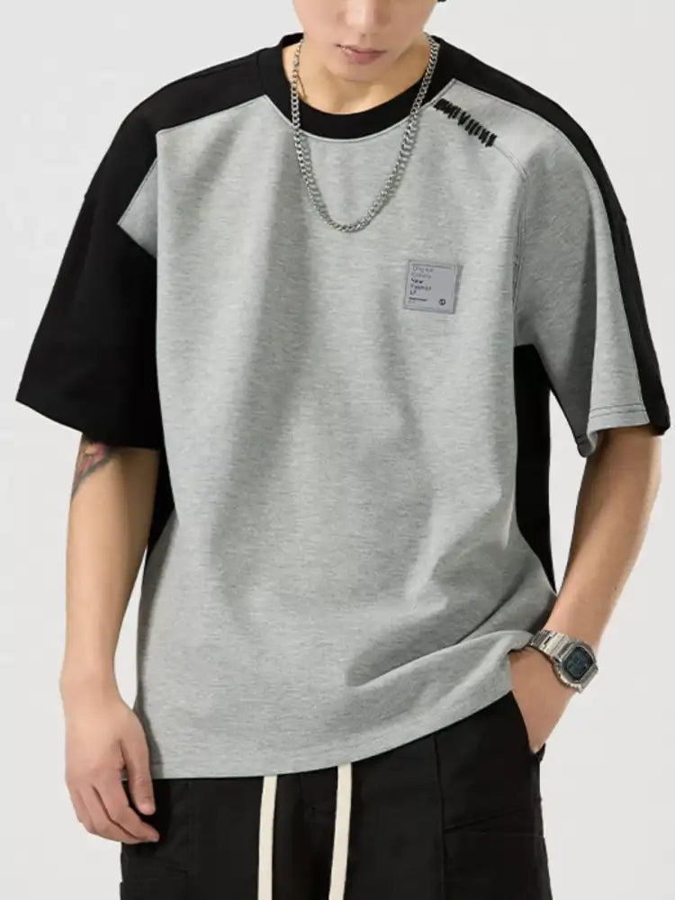 Men’s Full Size Contrast Round Neck Short Sleeve T-Shirt Plus Size