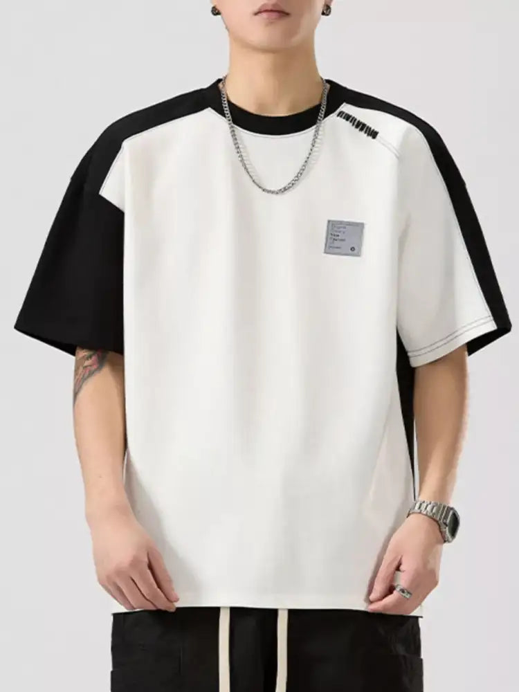 Men’s Full Size Contrast Round Neck Short Sleeve T-Shirt Plus Size