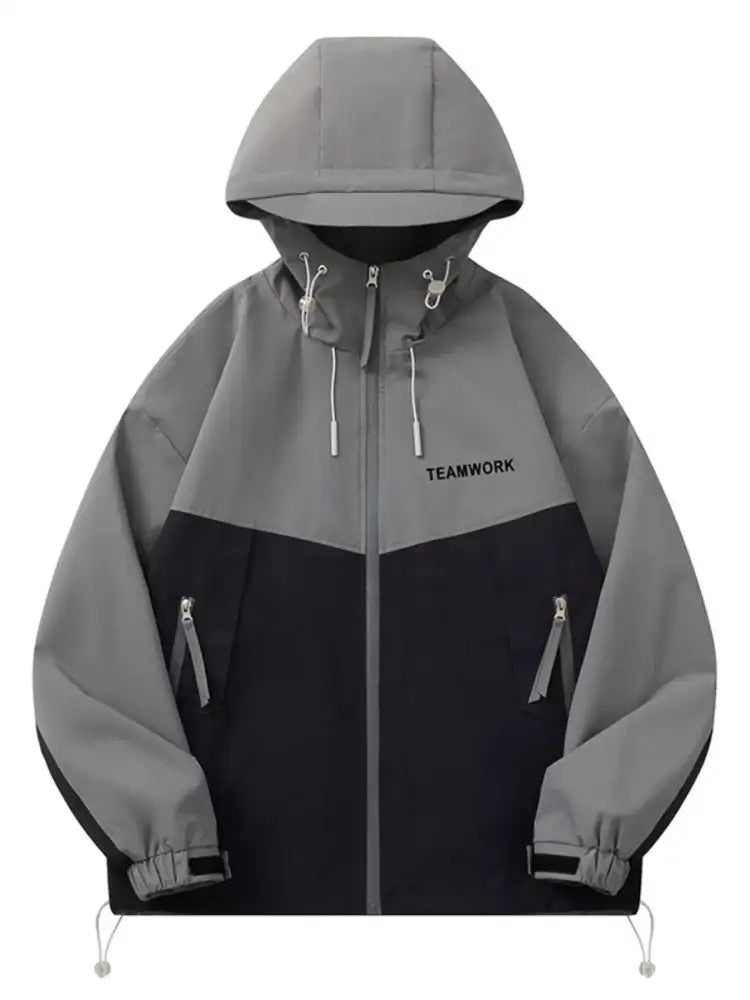 Men’s Full Size Contrast Zip Up Long Sleeve Jacket Plus