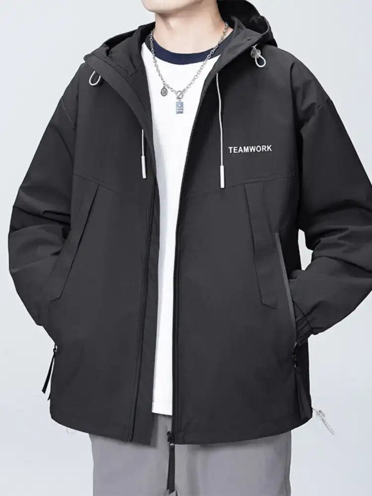 Men’s Full Size Contrast Zip Up Long Sleeve Jacket Plus