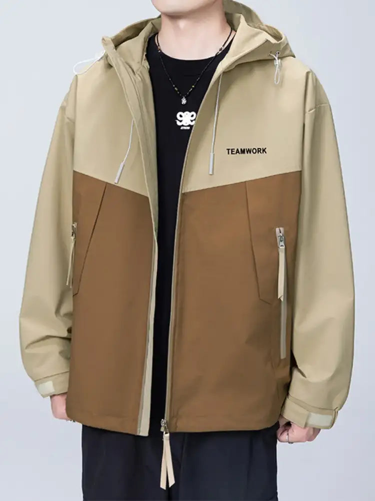 Men’s Full Size Contrast Zip Up Long Sleeve Jacket Plus