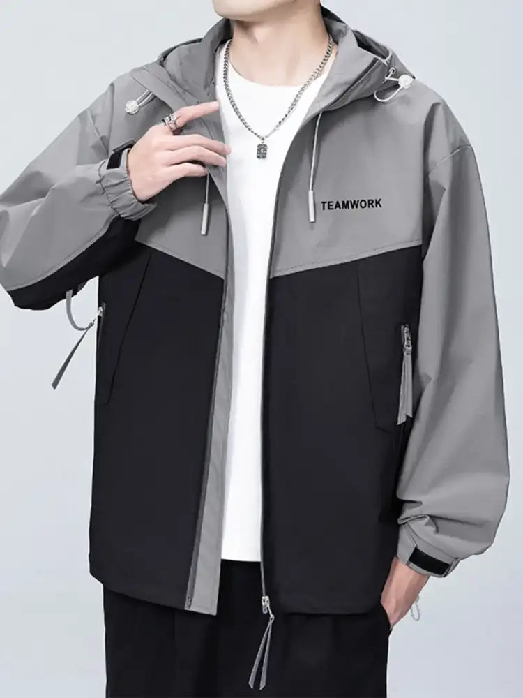 Men’s Full Size Contrast Zip Up Long Sleeve Jacket Plus