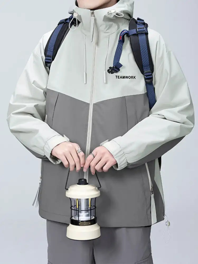 Men’s Full Size Contrast Zip Up Long Sleeve Jacket Plus