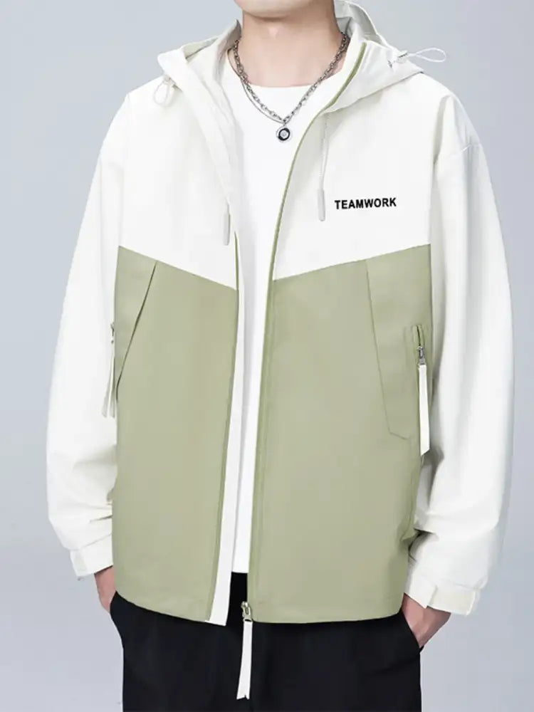 Men’s Full Size Contrast Zip Up Long Sleeve Jacket Plus