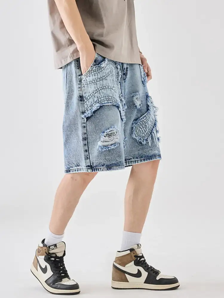 Men’s Full Size Distressed Denim Shorts Plus