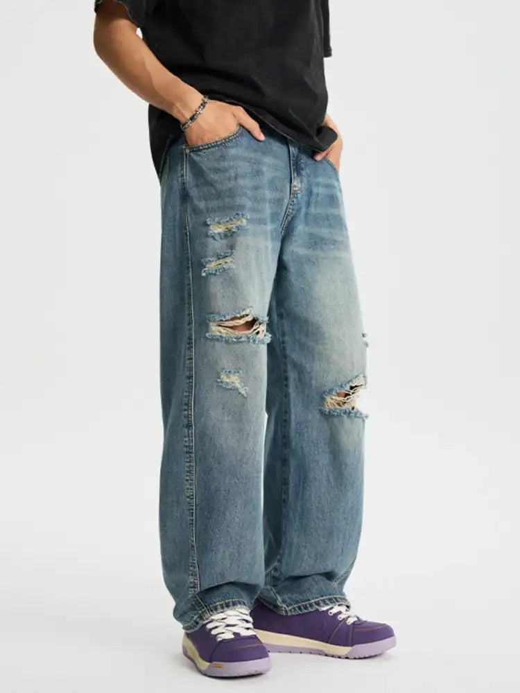 Men’s Full Size Distressed Relaxed Fit Baggy Jeans Plus