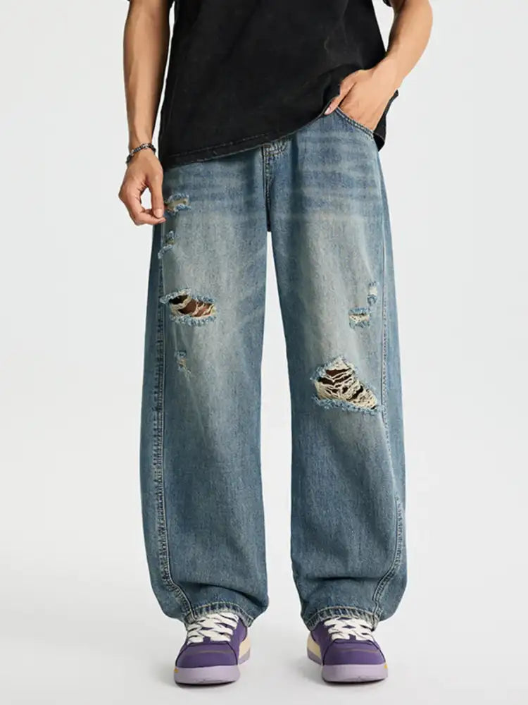 Men’s Full Size Distressed Relaxed Fit Baggy Jeans Plus