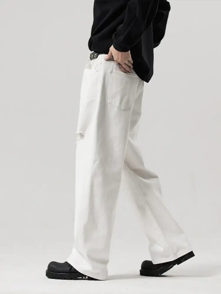 Men’s Full Size Distressed Ripped Wide Leg Jeans Plus