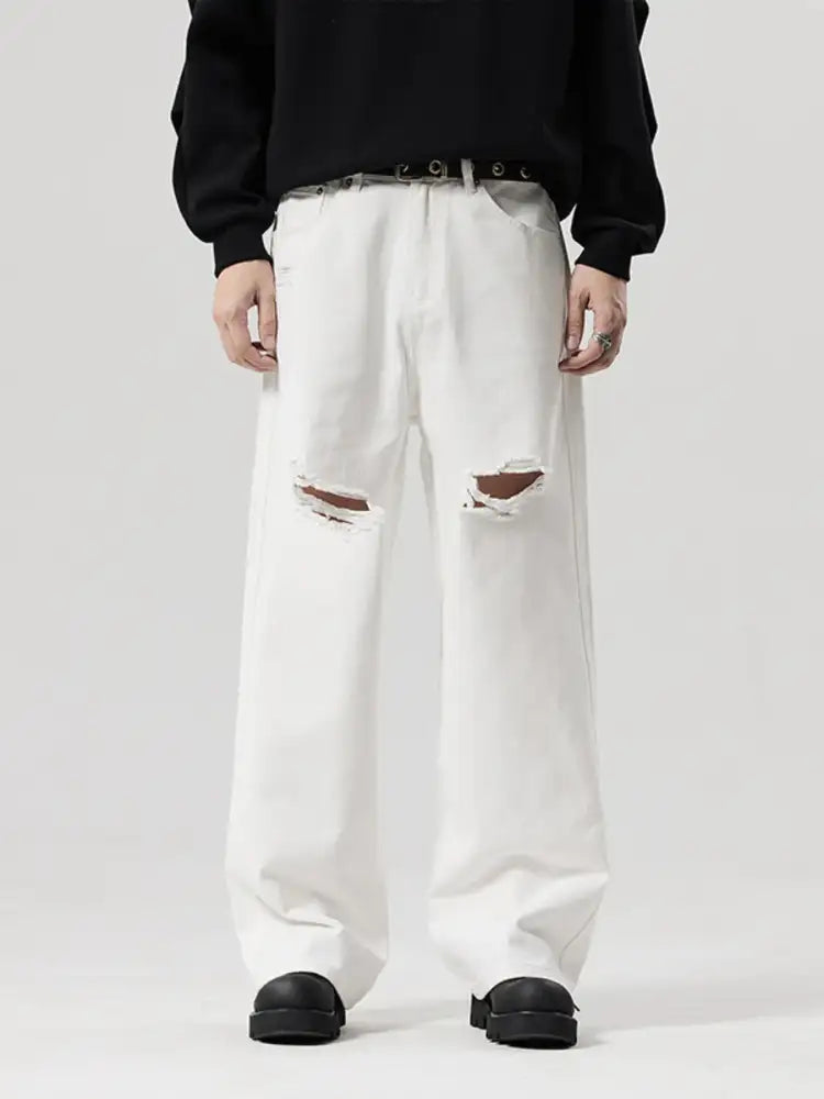 Men’s Full Size Distressed Ripped Wide Leg Jeans Plus