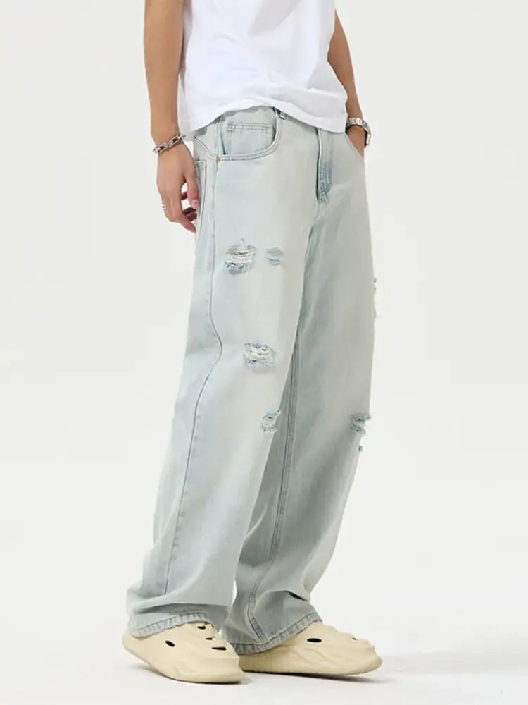 Men’s Full Size Distressed Wide Leg Jeans Plus
