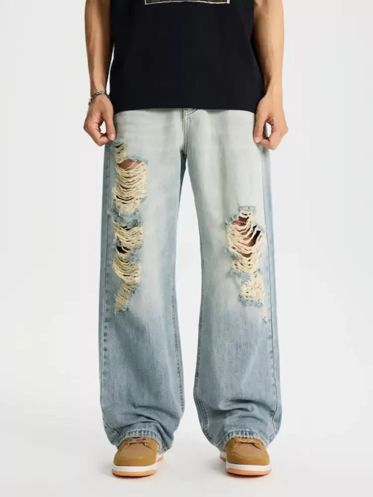 Men’s Full Size Distressed Wide Leg Jeans Plus