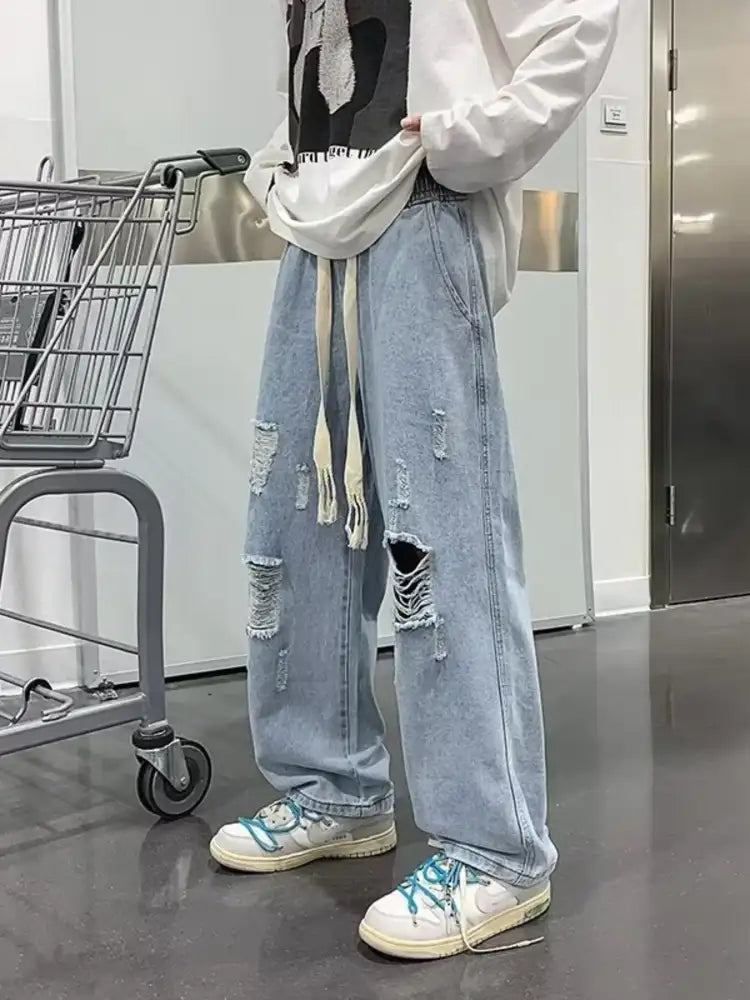 Men’s Full Size Distressed Wide Leg Jeans Plus