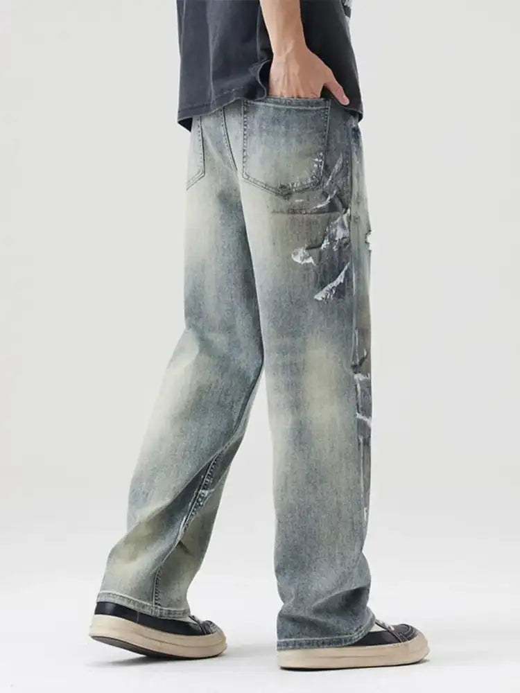Men’s Full Size Distressed Wide Leg Jeans Plus
