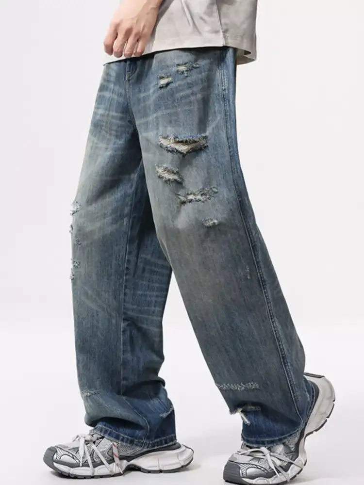Men’s Full Size Distressed Wide Leg Jeans Plus