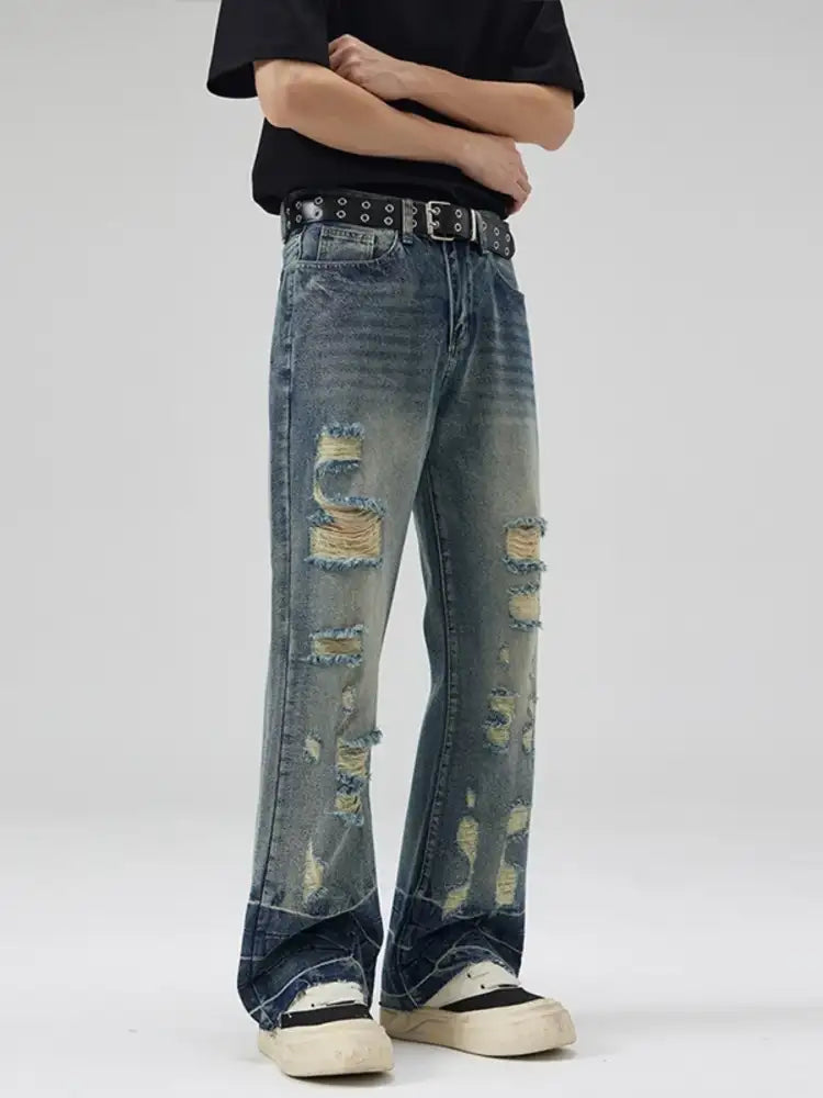 Men’s Full Size Distressed Wide Leg Jeans Plus