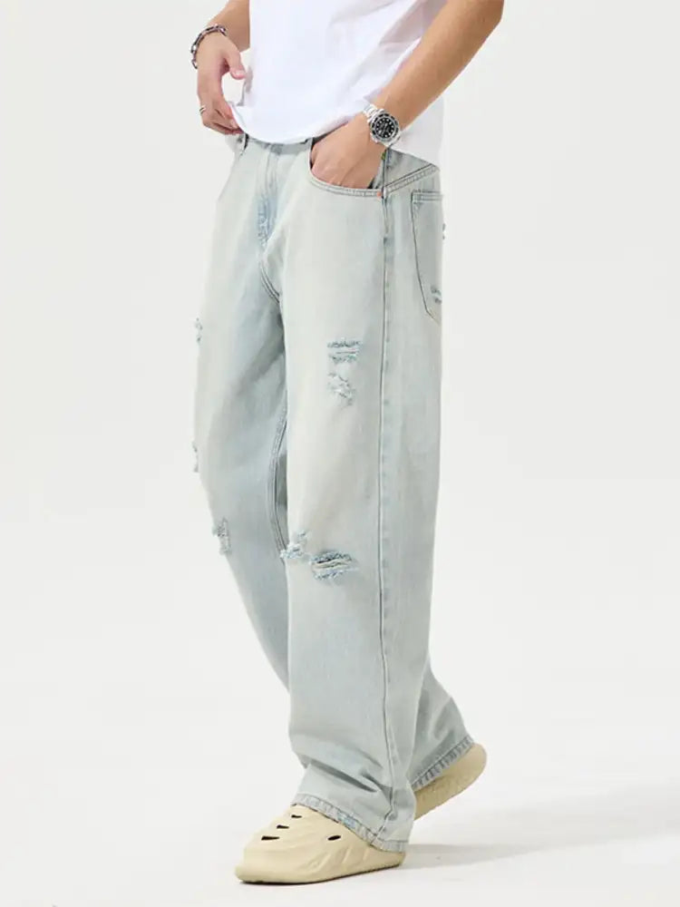 Men’s Full Size Distressed Wide Leg Jeans Plus