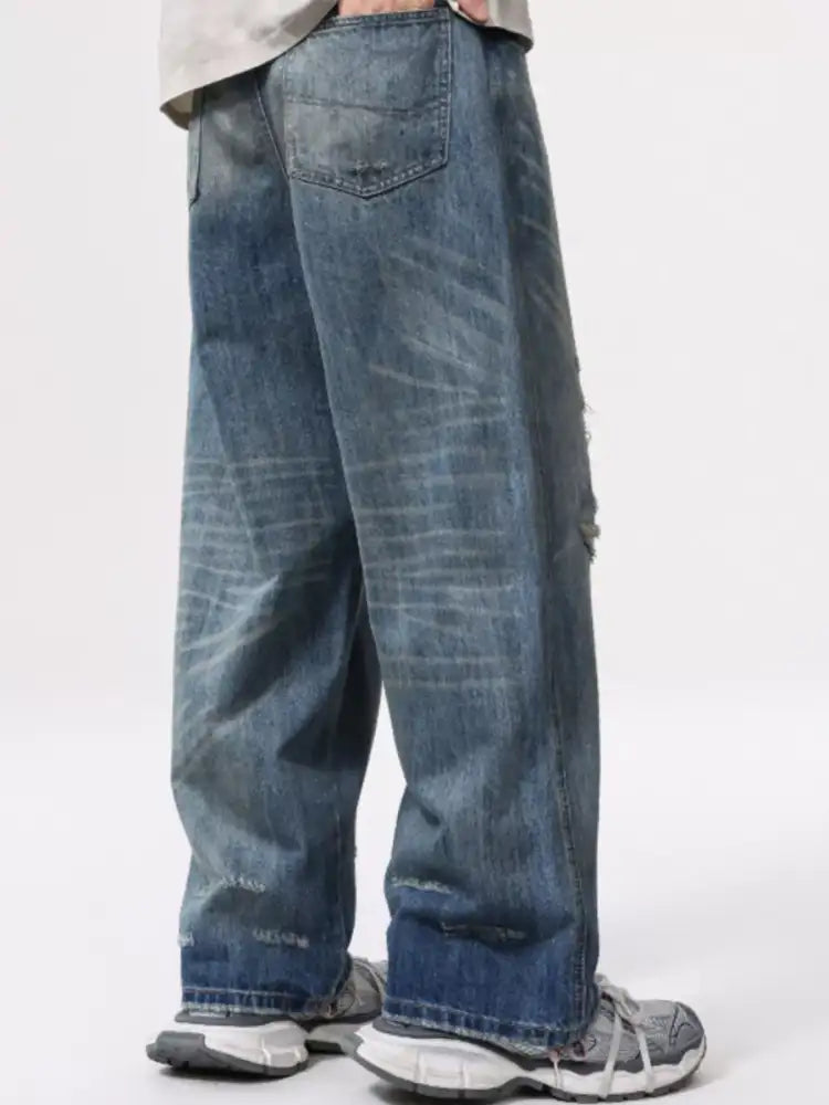 Men’s Full Size Distressed Wide Leg Jeans Plus
