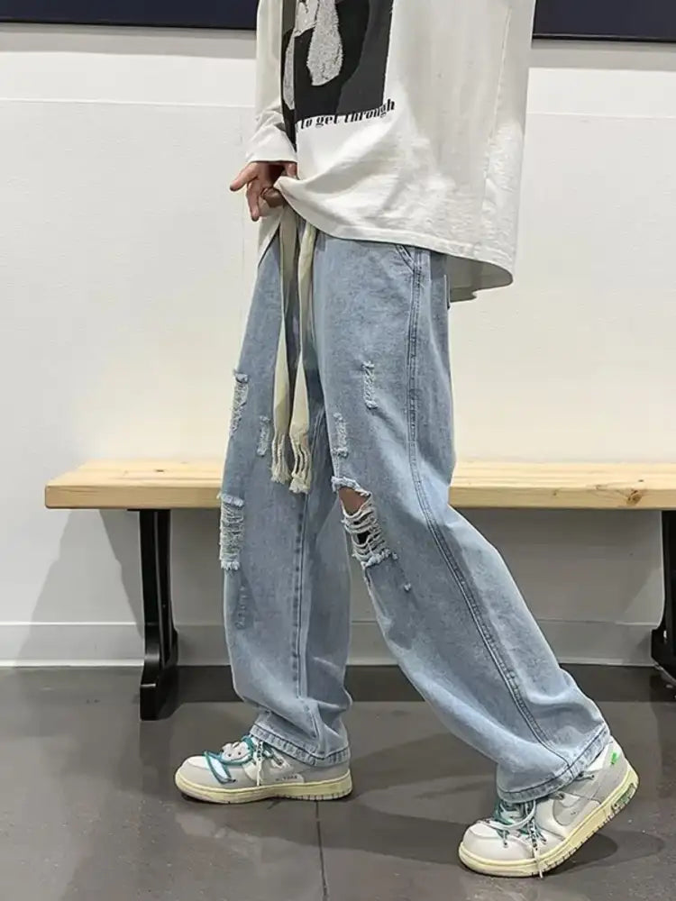 Men’s Full Size Distressed Wide Leg Jeans Plus