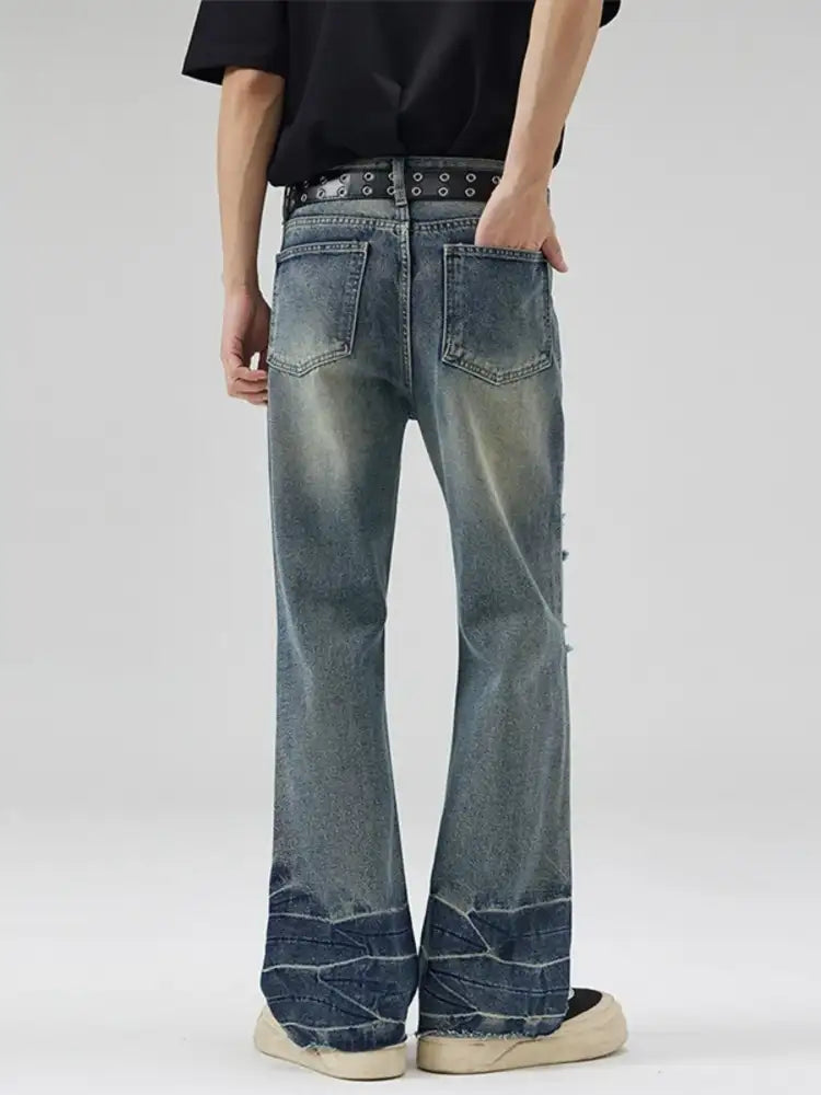 Men’s Full Size Distressed Wide Leg Jeans Plus
