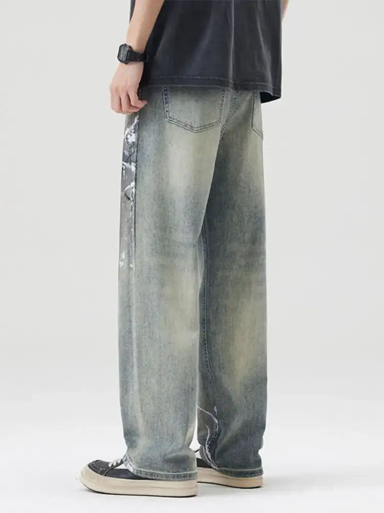 Men’s Full Size Distressed Wide Leg Jeans Plus