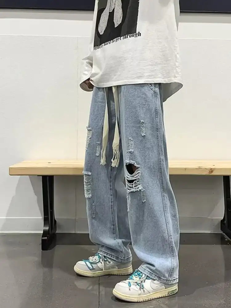 Men’s Full Size Distressed Wide Leg Jeans Plus