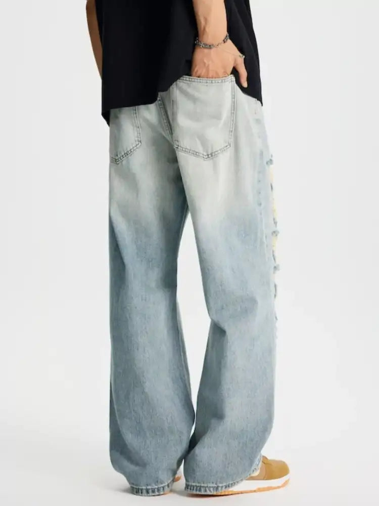 Men’s Full Size Distressed Wide Leg Jeans Plus