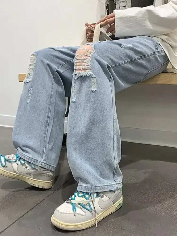 Men’s Full Size Distressed Wide Leg Jeans Plus