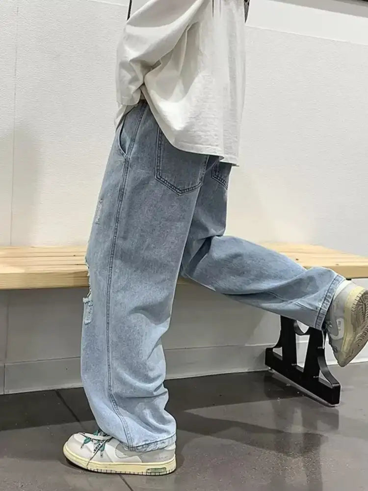 Men’s Full Size Distressed Wide Leg Jeans Plus