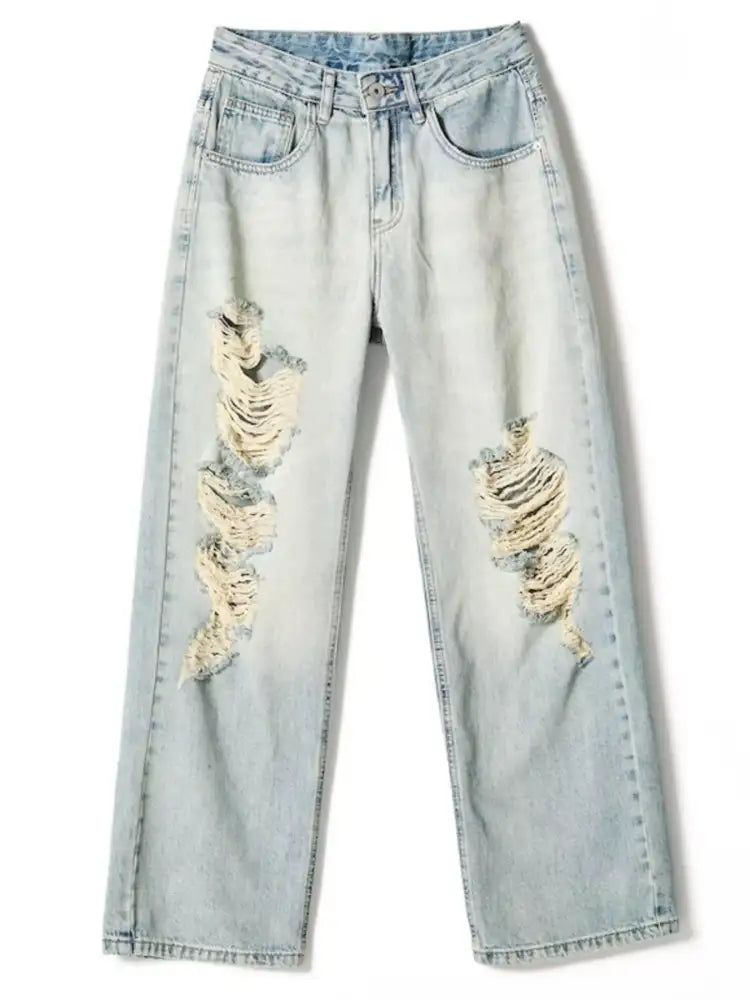 Men’s Full Size Distressed Wide Leg Jeans Plus