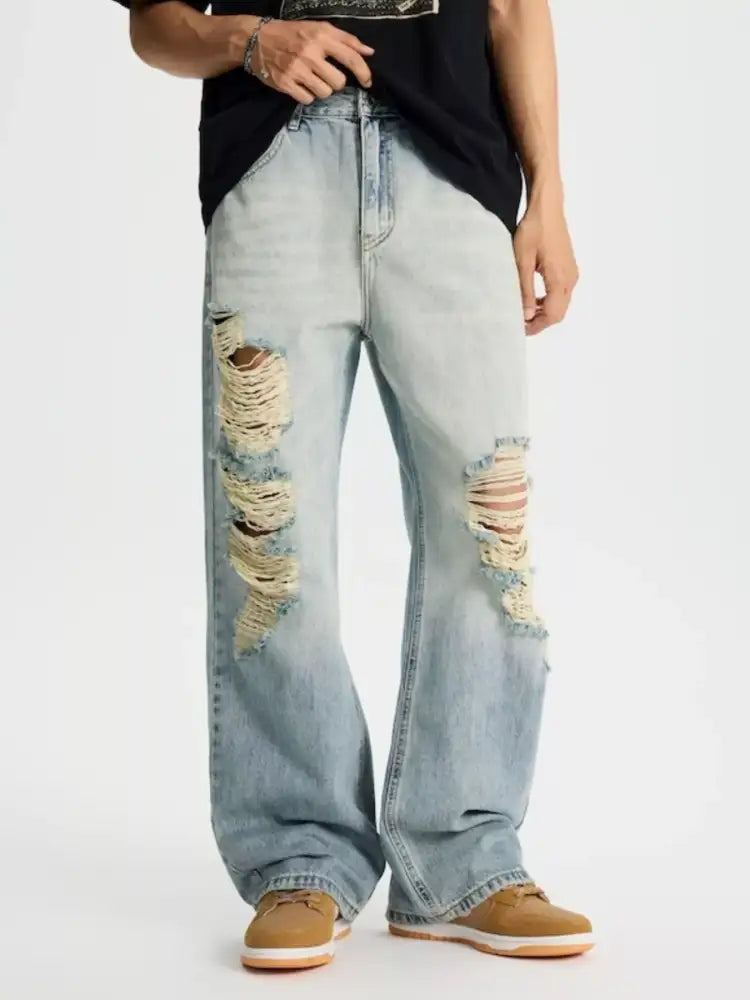 Men’s Full Size Distressed Wide Leg Jeans Plus