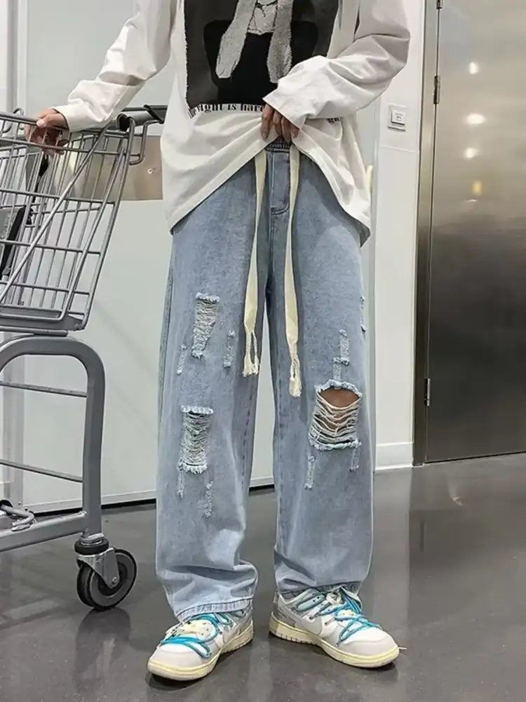 Men’s Full Size Distressed Wide Leg Jeans Plus