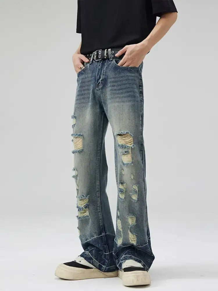 Men’s Full Size Distressed Wide Leg Jeans Plus