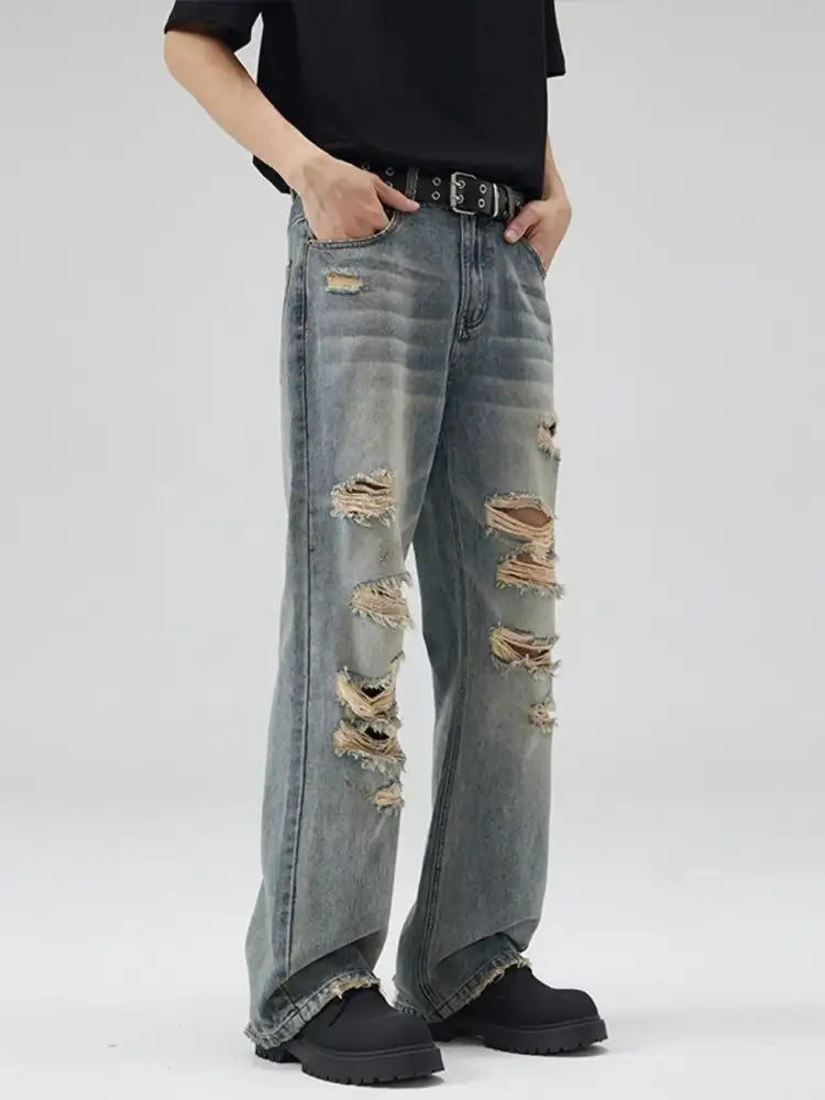 Men’s Full Size Distressed Wide Leg Vintage Jeans Plus