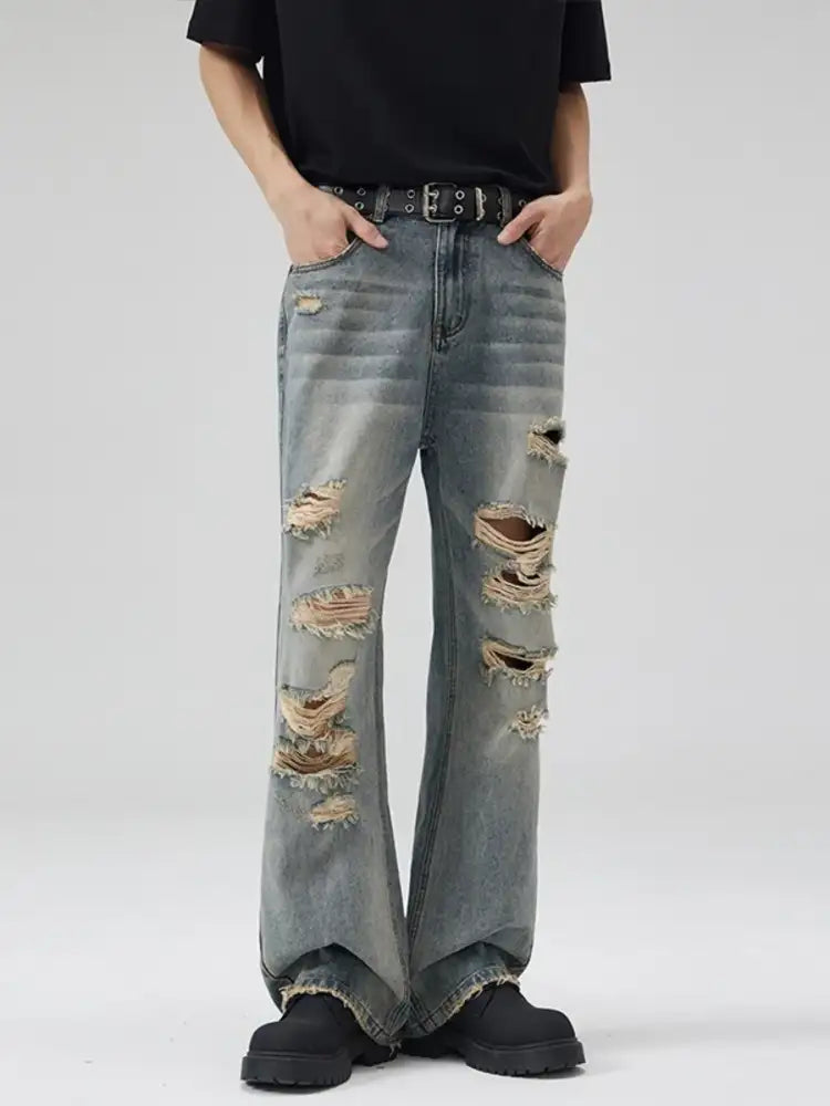 Men’s Full Size Distressed Wide Leg Vintage Jeans Plus