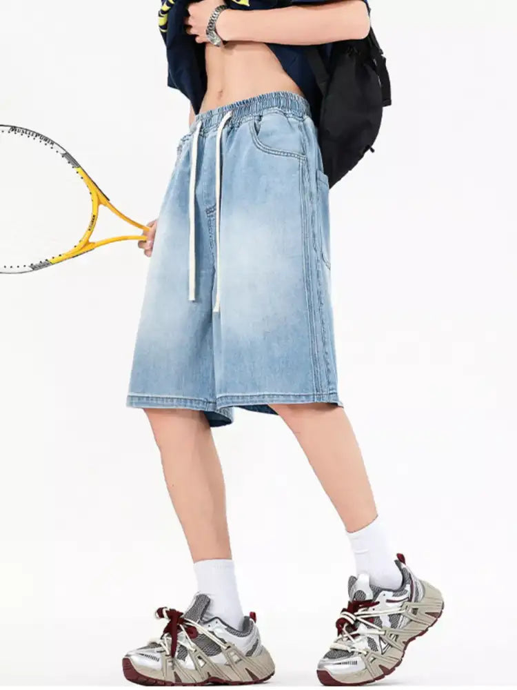 Men’s Full Size Drawstring Denim Shorts Plus