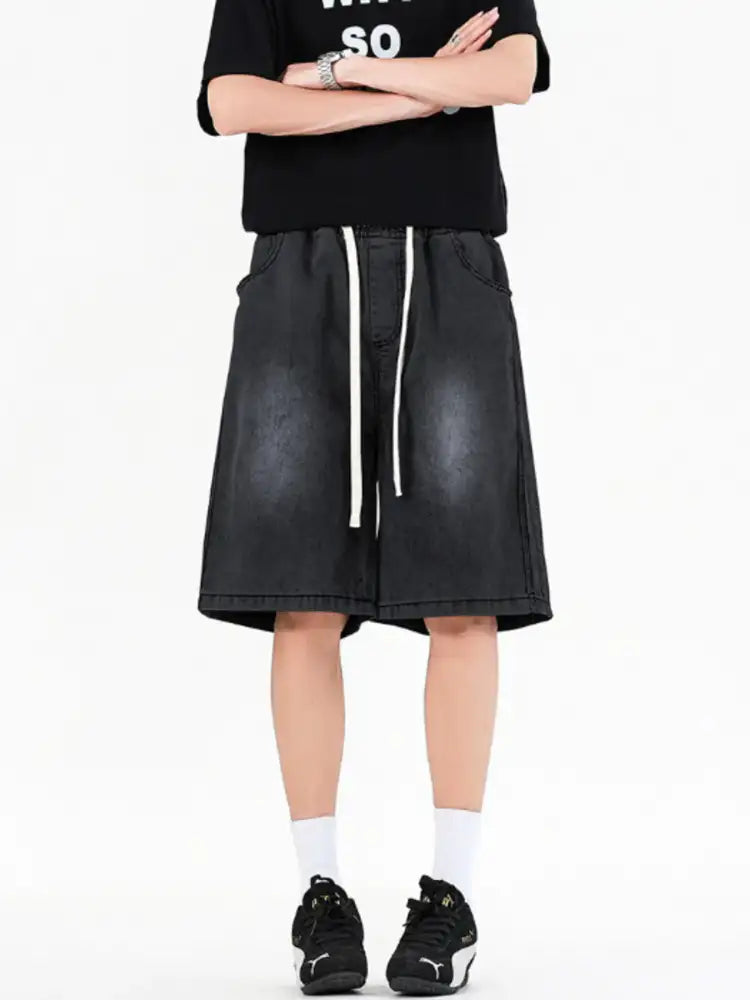 Men’s Full Size Drawstring Denim Shorts Plus
