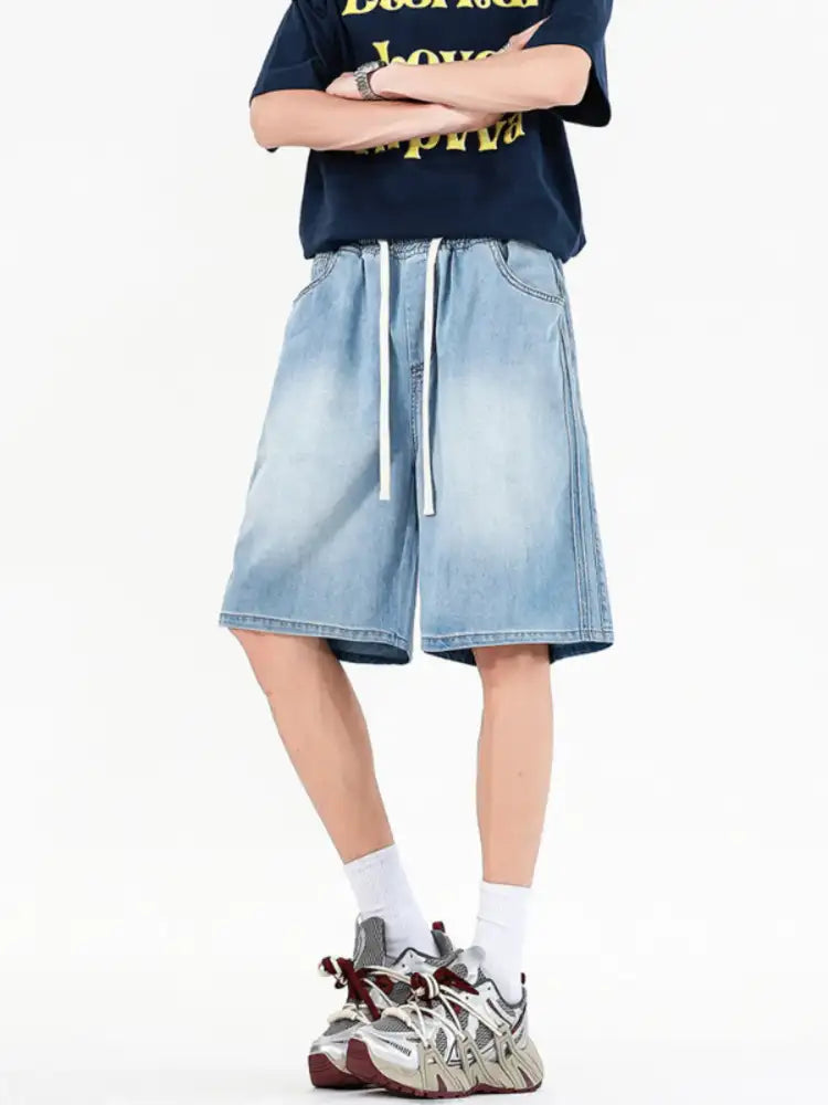 Men’s Full Size Drawstring Denim Shorts Plus