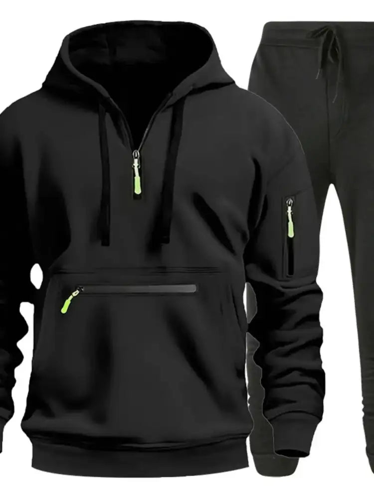 Men’s Full Size Drawstring Half Zip Hoodie and Pants Set Plus