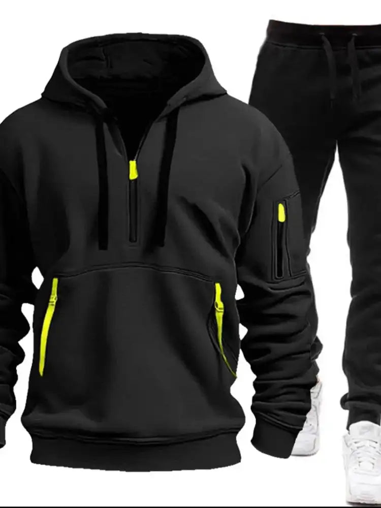 Men’s Full Size Drawstring Half Zip Hoodie and Pants Set Plus