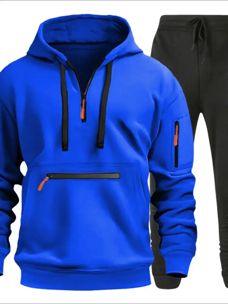 Men’s Full Size Drawstring Half Zip Hoodie and Pants Set Plus
