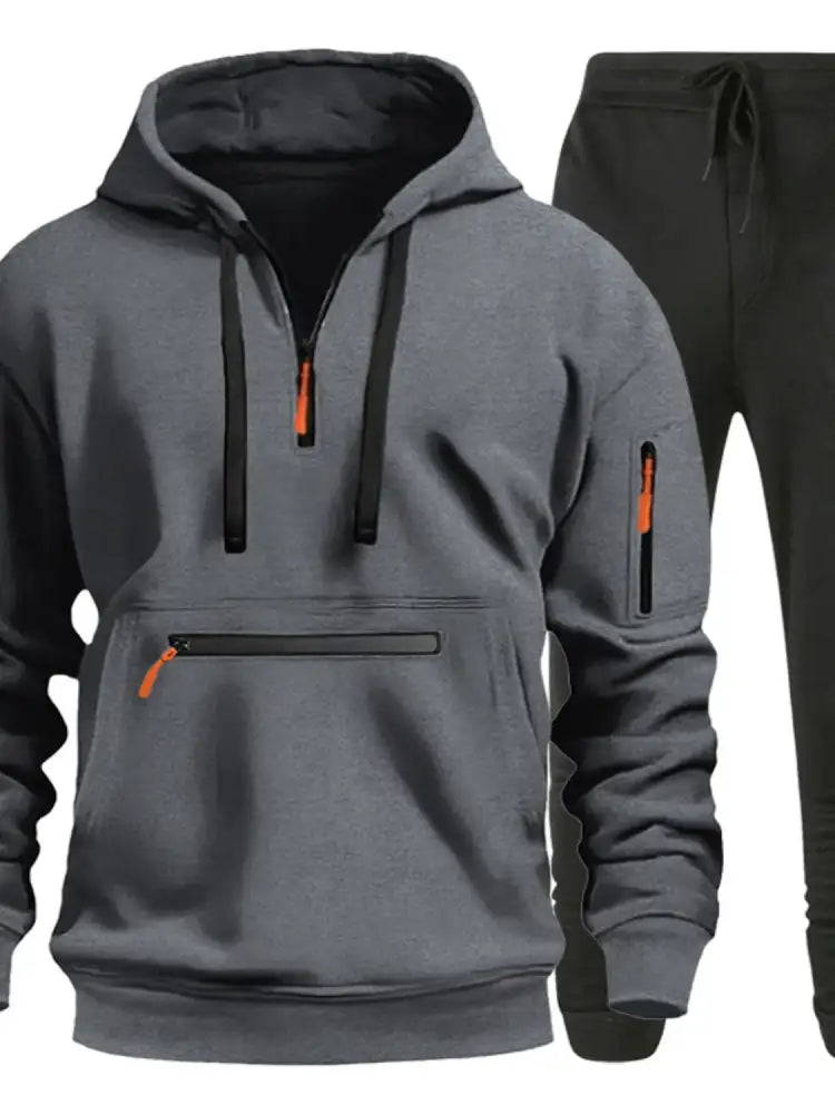 Men’s Full Size Drawstring Half Zip Hoodie and Pants Set Plus
