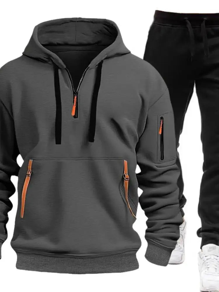 Men’s Full Size Drawstring Half Zip Hoodie and Pants Set Plus