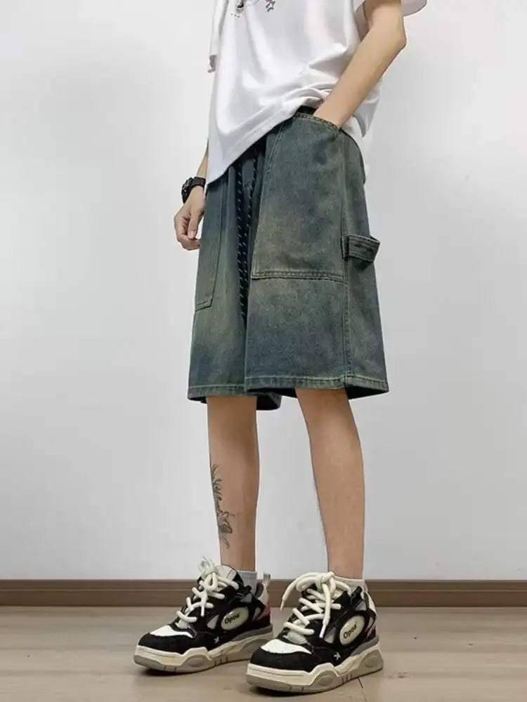 Men’s Full Size Drawstring Loose Fit Denim Shorts Plus