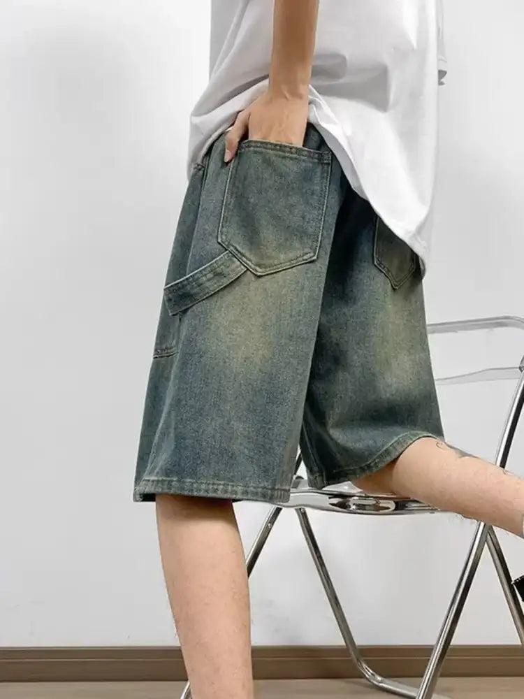 Men’s Full Size Drawstring Loose Fit Denim Shorts Plus