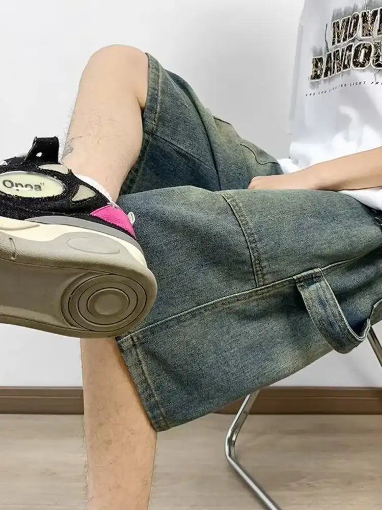 Men’s Full Size Drawstring Loose Fit Denim Shorts Plus