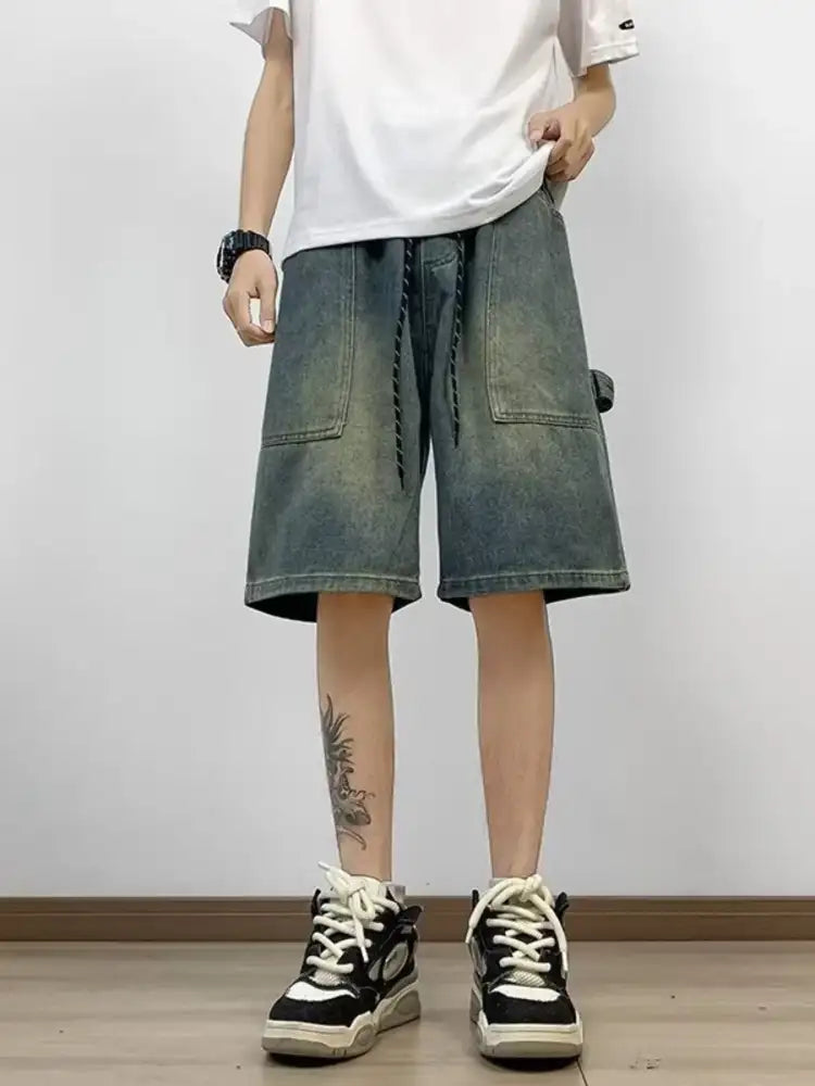 Men’s Full Size Drawstring Loose Fit Denim Shorts Plus