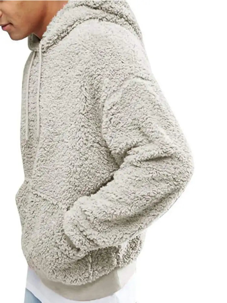 Men’s Full Size Drawstring Sherpa Fleece Long Sleeve Hoodie Plus