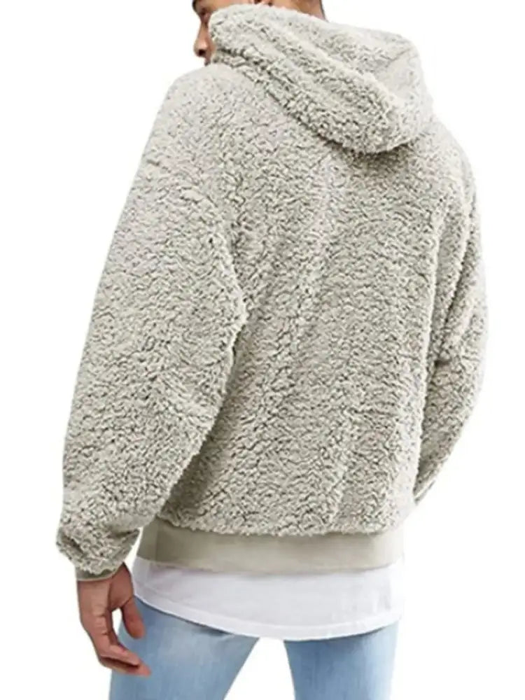 Men’s Full Size Drawstring Sherpa Fleece Long Sleeve Hoodie Plus